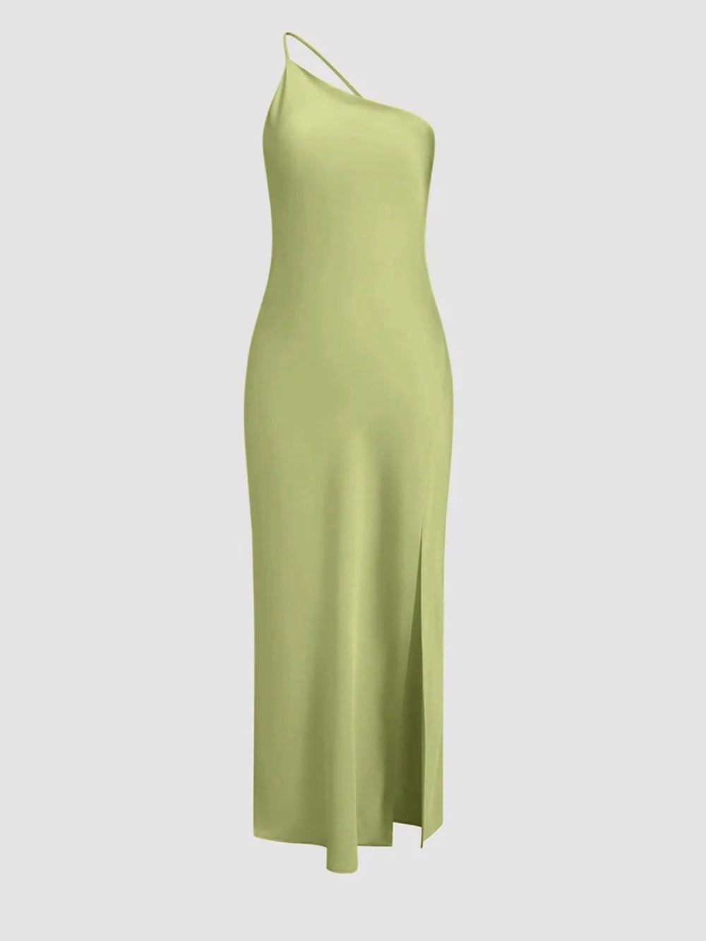 Commense One-Shoulder Lime Green Slip Gown
